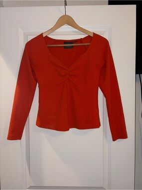 Anthropologie Maeve | Red Long-Sleeve Knot-Front Top